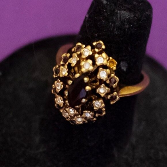 Vintage Intricate Oval Orchid Floral Gold Filled Ring by Lind - Q42 - Picture 1 of 4